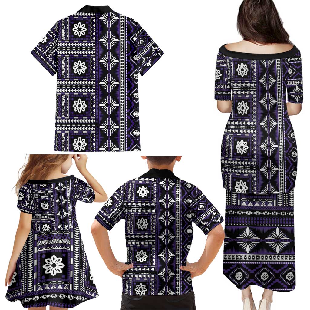 Fiji Masi Tapa Pattern Purple Family Matching Puletasi and Hawaiian Shirt - Polynesian Pride