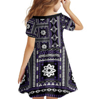Fiji Masi Tapa Pattern Purple Family Matching Short Sleeve Bodycon Dress and Hawaiian Shirt - Polynesian Pride