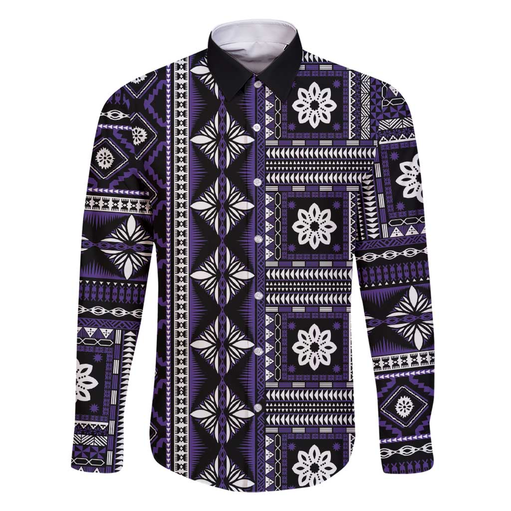 Fiji Masi Tapa Pattern Purple Family Matching Short Sleeve Bodycon Dress and Hawaiian Shirt - Polynesian Pride