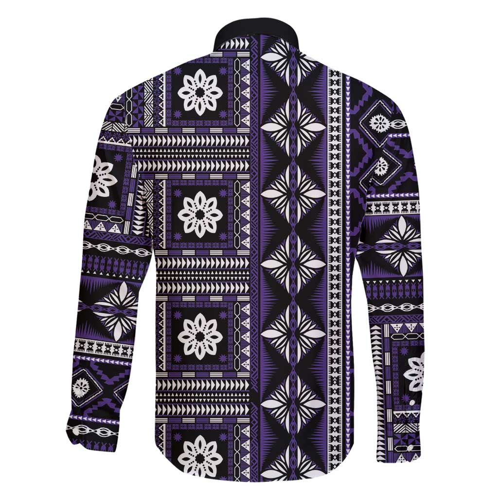Fiji Masi Tapa Pattern Purple Family Matching Short Sleeve Bodycon Dress and Hawaiian Shirt - Polynesian Pride