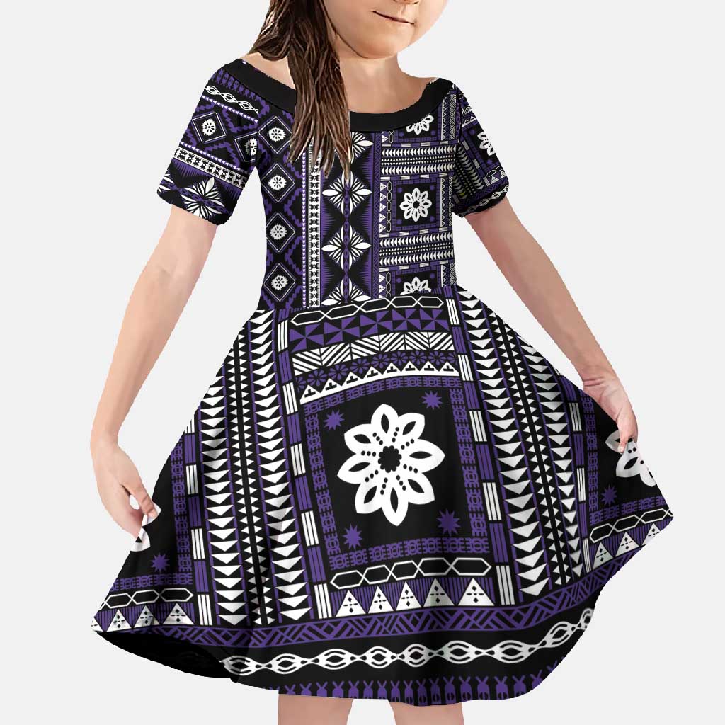 Fiji Masi Tapa Pattern Purple Family Matching Summer Maxi Dress and Hawaiian Shirt - Polynesian Pride