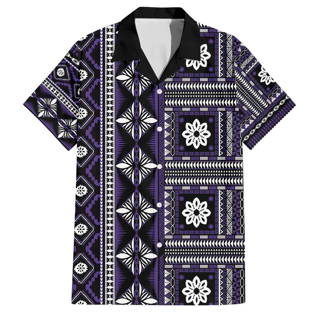 Fiji Masi Tapa Pattern Purple Family Matching Tank Maxi Dress and Hawaiian Shirt LT01 Dad's Shirt - Short Sleeve Purple - Polynesian Pride