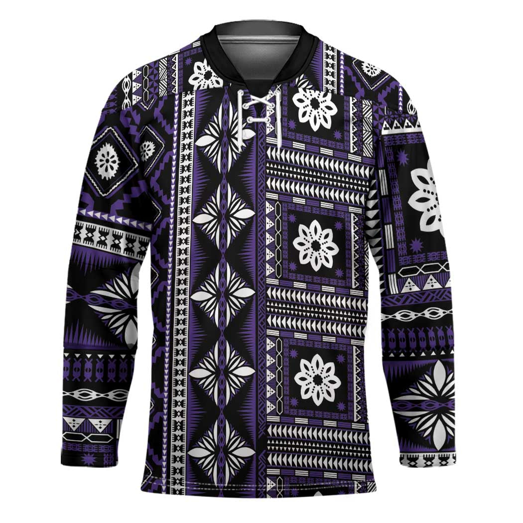 Fiji Masi Tapa Pattern Purple Hockey Jersey - Polynesian Pride