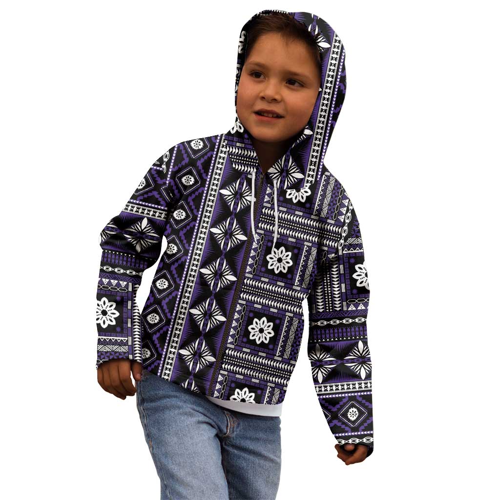 Fiji Masi Tapa Pattern Purple Kid Hoodie - Polynesian Pride