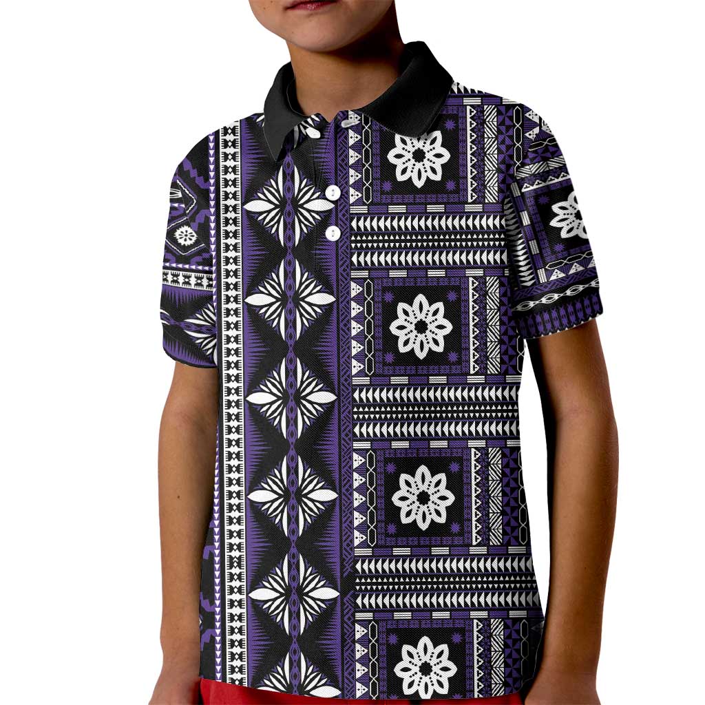 Fiji Masi Tapa Pattern Purple Kid Polo Shirt LT01 Kid Purple - Polynesian Pride