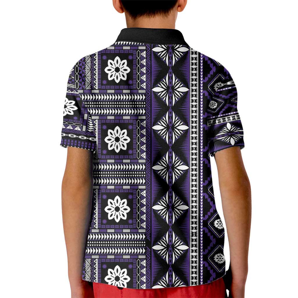 Fiji Masi Tapa Pattern Purple Kid Polo Shirt LT01 - Polynesian Pride