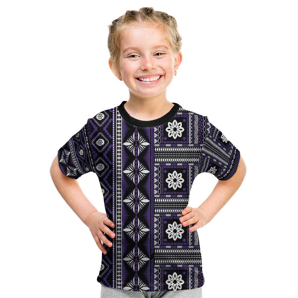 Fiji Masi Tapa Pattern Purple Kid T Shirt - Polynesian Pride