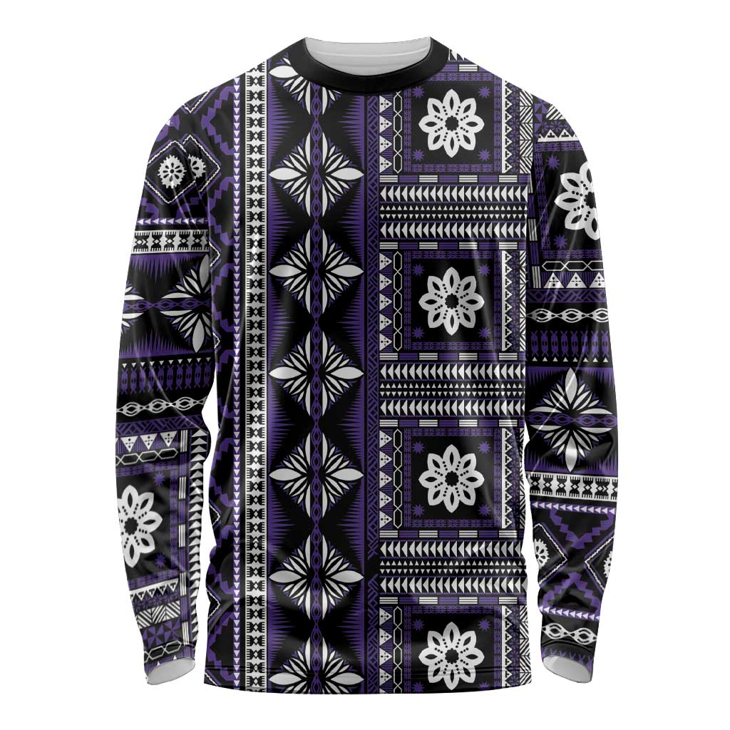 Fiji Masi Tapa Pattern Purple Long Sleeve Shirt - Polynesian Pride