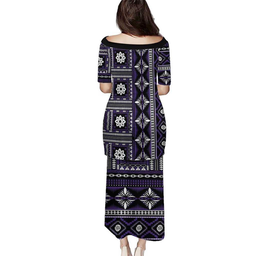 Fiji Masi Tapa Pattern Purple Puletasi - Polynesian Pride