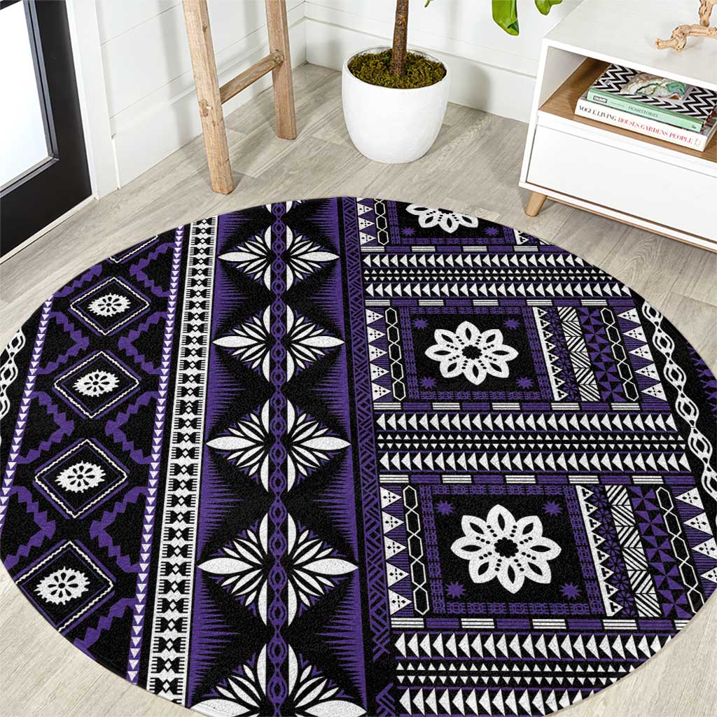 Fiji Masi Tapa Pattern Purple Round Carpet - Polynesian Pride