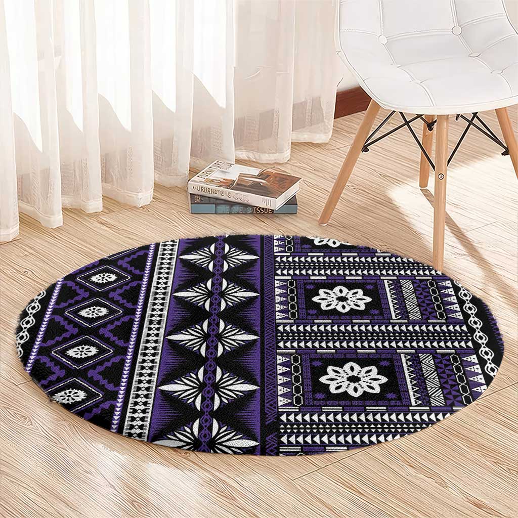 Fiji Masi Tapa Pattern Purple Round Carpet - Polynesian Pride