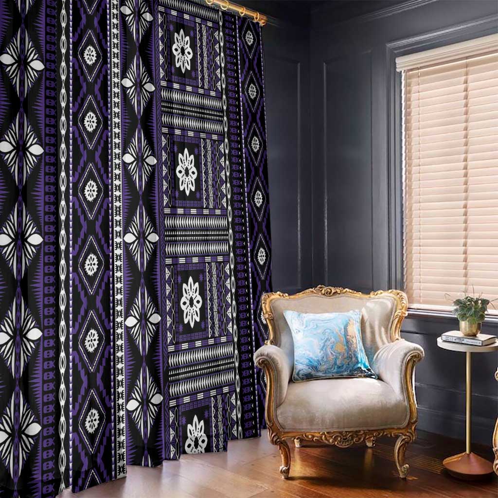 Fiji Masi Tapa Pattern Purple Window Curtain - Polynesian Pride