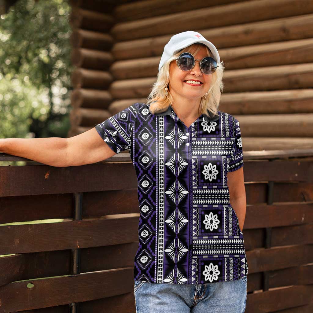 Fiji Masi Tapa Pattern Purple Women Polo Shirt - Polynesian Pride