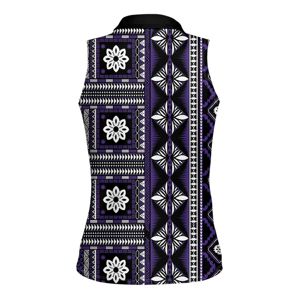 Fiji Masi Tapa Pattern Purple Women Sleeveless Polo Shirt - Polynesian Pride