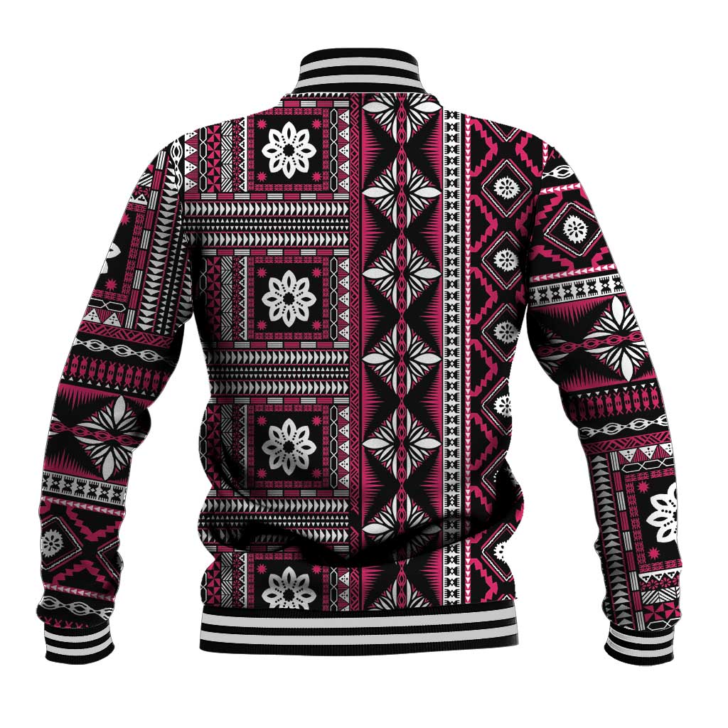 Fiji Masi Tapa Pattern Pink Baseball Jacket - Polynesian Pride