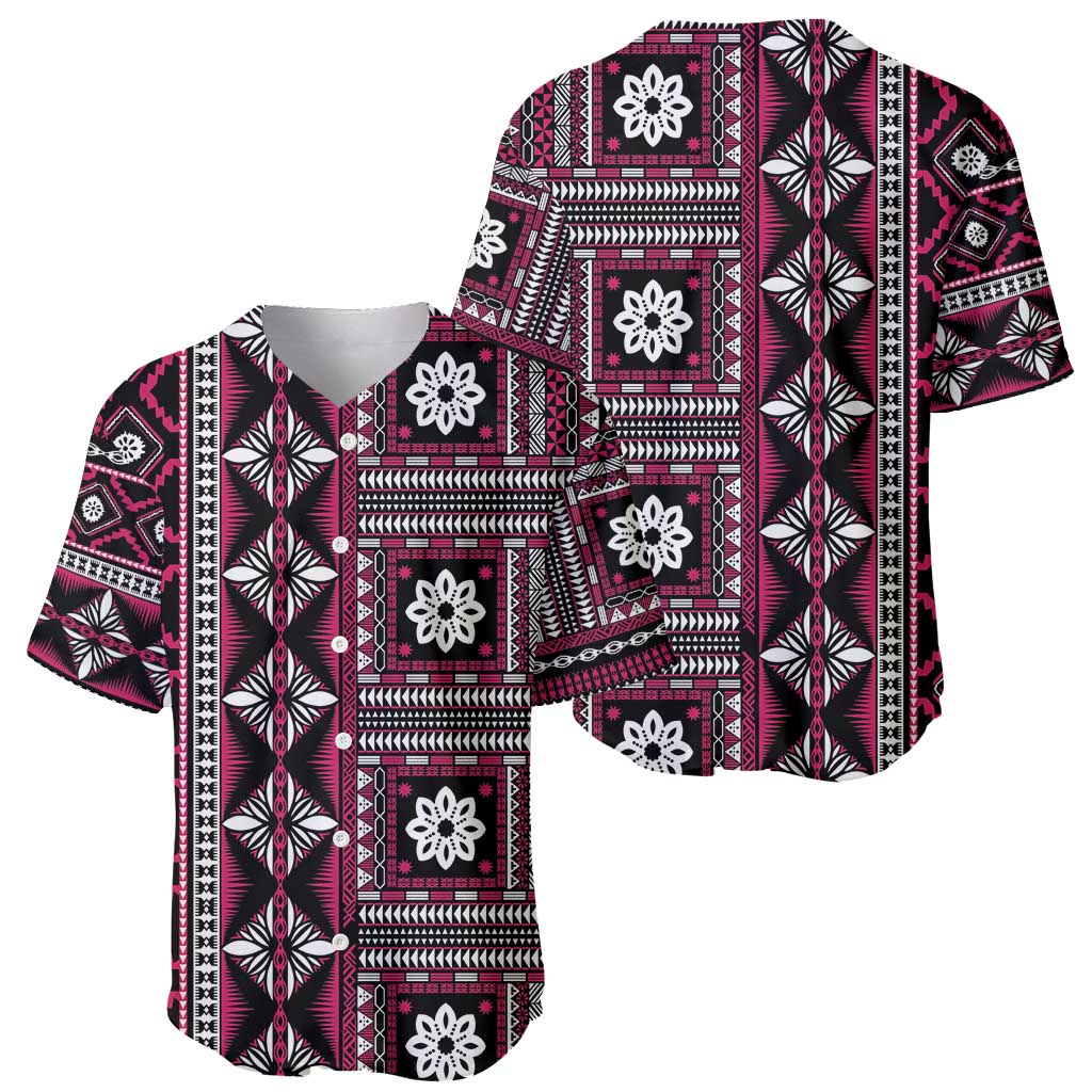 Fiji Masi Tapa Pattern Pink Baseball Jersey - Polynesian Pride