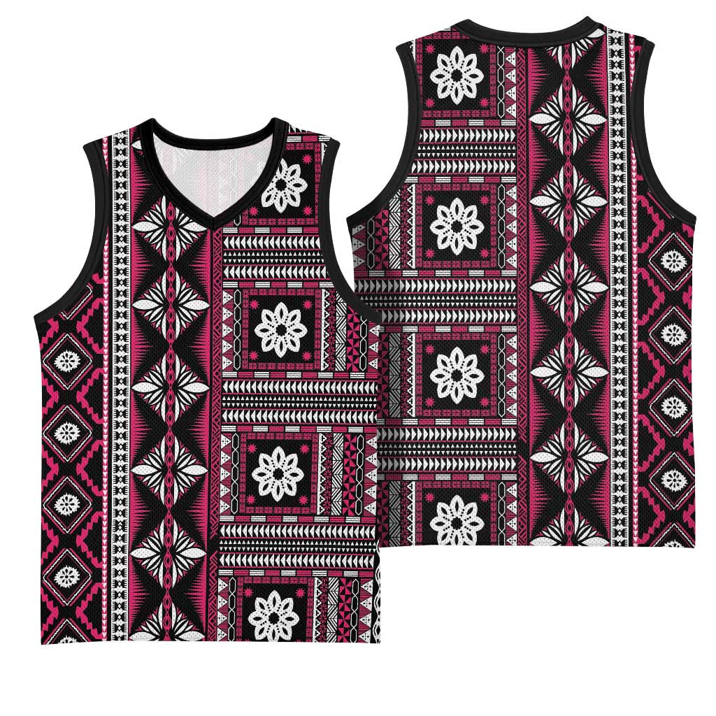 Fiji Masi Tapa Pattern Pink Basketball Jersey - Polynesian Pride