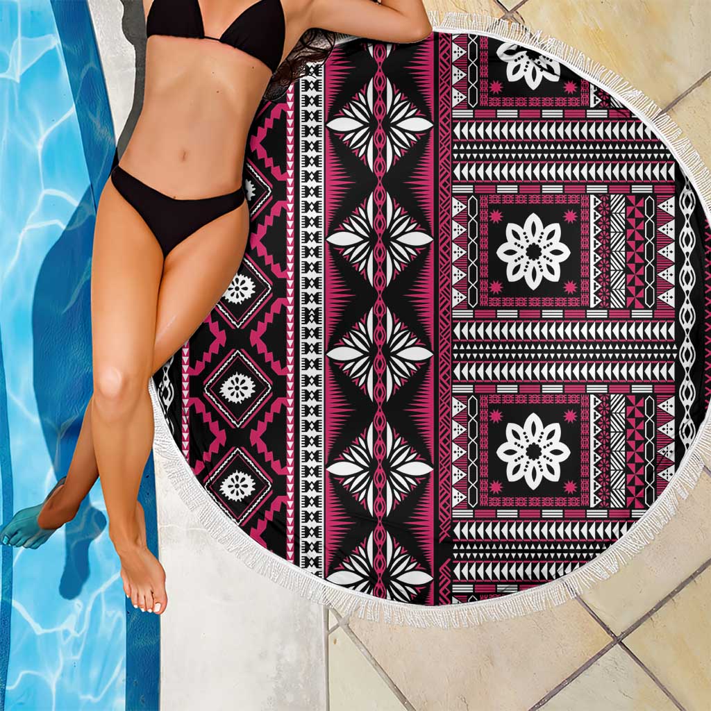 Fiji Masi Tapa Pattern Pink Beach Blanket - Polynesian Pride