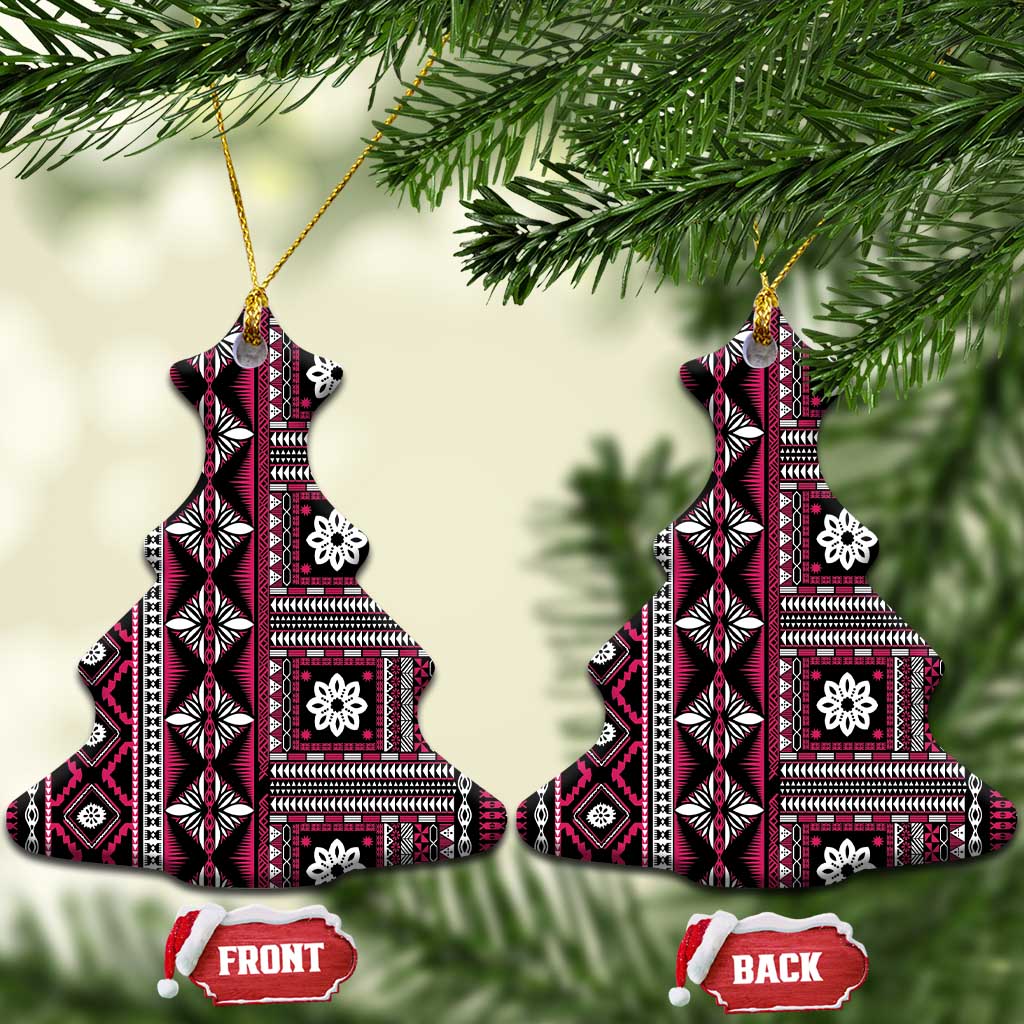 Fiji Masi Tapa Pattern Pink Ceramic Ornament - Polynesian Pride