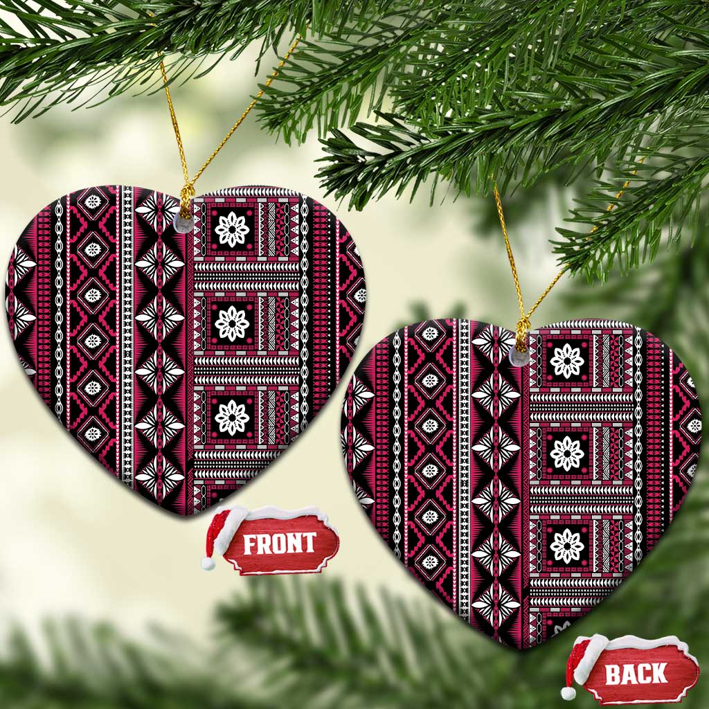 Fiji Masi Tapa Pattern Pink Ceramic Ornament - Polynesian Pride