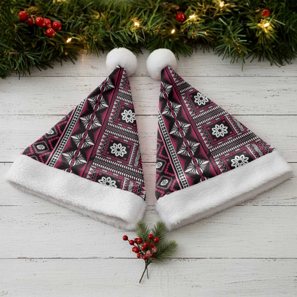 Fiji Masi Tapa Pattern Pink Christmas Santa Hat - Polynesian Pride
