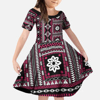 Fiji Masi Tapa Pattern Pink Family Matching Long Sleeve Bodycon Dress and Hawaiian Shirt - Polynesian Pride