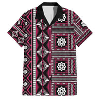 Fiji Masi Tapa Pattern Pink Family Matching Long Sleeve Bodycon Dress and Hawaiian Shirt - Polynesian Pride