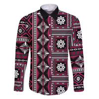 Fiji Masi Tapa Pattern Pink Family Matching Long Sleeve Bodycon Dress and Hawaiian Shirt - Polynesian Pride
