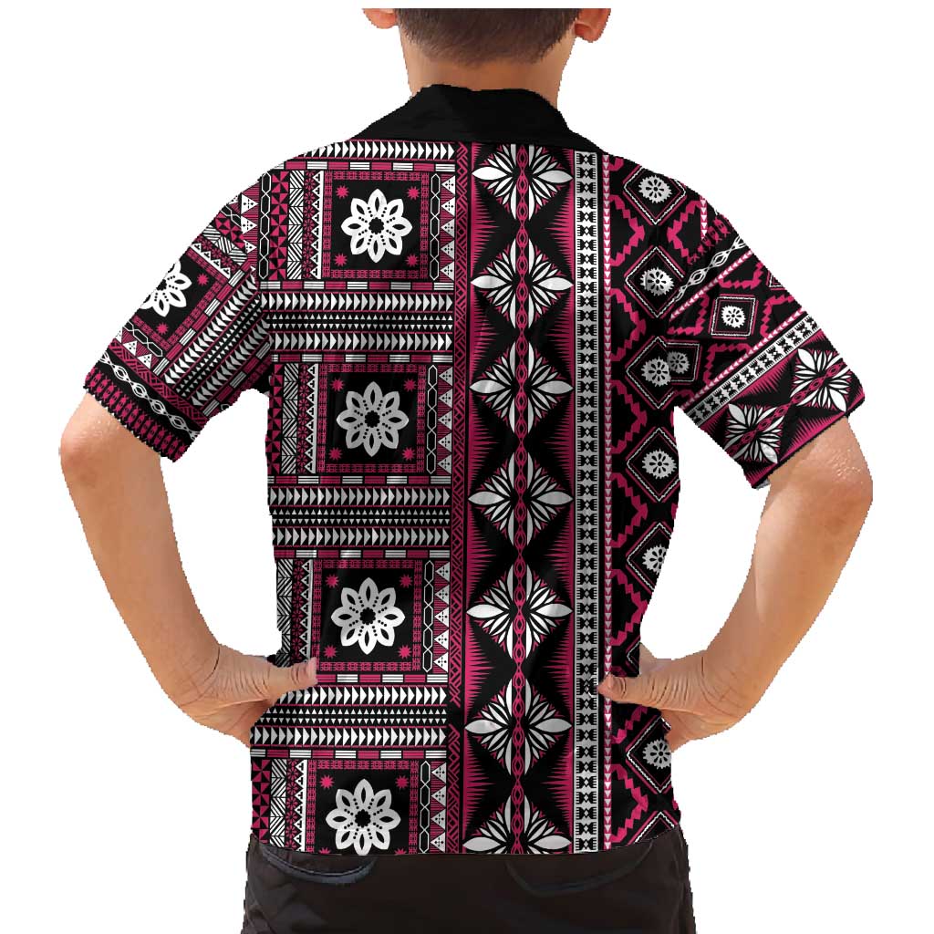 Fiji Masi Tapa Pattern Pink Family Matching Mermaid Dress and Hawaiian Shirt - Polynesian Pride