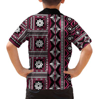 Fiji Masi Tapa Pattern Pink Family Matching Off The Shoulder Long Sleeve Dress and Hawaiian Shirt - Polynesian Pride
