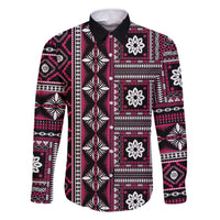 Fiji Masi Tapa Pattern Pink Family Matching Off The Shoulder Long Sleeve Dress and Hawaiian Shirt - Polynesian Pride