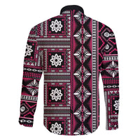 Fiji Masi Tapa Pattern Pink Family Matching Off The Shoulder Long Sleeve Dress and Hawaiian Shirt - Polynesian Pride