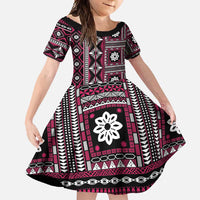 Fiji Masi Tapa Pattern Pink Family Matching Off Shoulder Maxi Dress and Hawaiian Shirt - Polynesian Pride