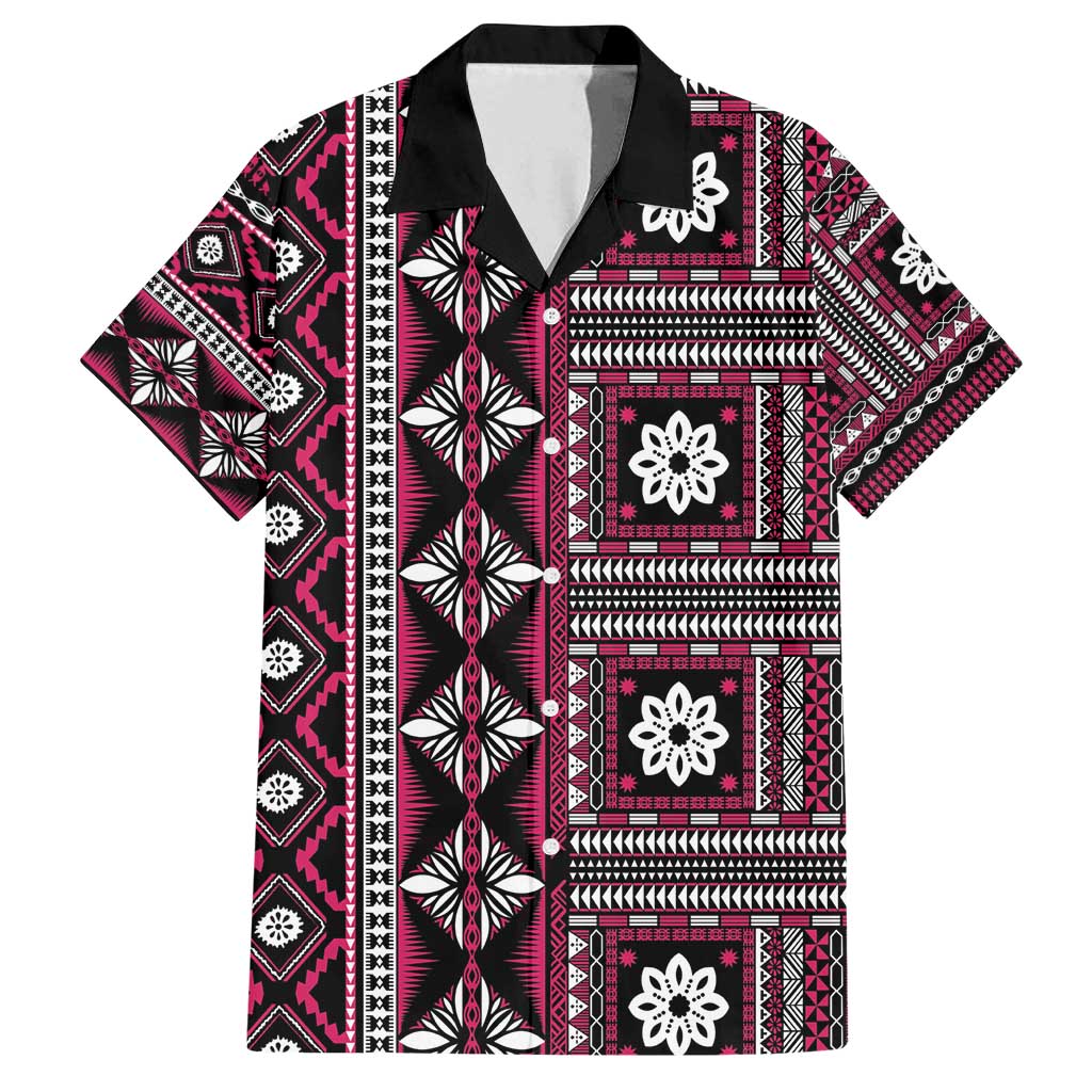 Fiji Masi Tapa Pattern Pink Family Matching Off Shoulder Maxi Dress and Hawaiian Shirt - Polynesian Pride