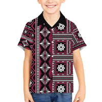 Fiji Masi Tapa Pattern Pink Family Matching Off Shoulder Short Dress and Hawaiian Shirt - Polynesian Pride