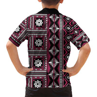 Fiji Masi Tapa Pattern Pink Family Matching Short Sleeve Bodycon Dress and Hawaiian Shirt - Polynesian Pride