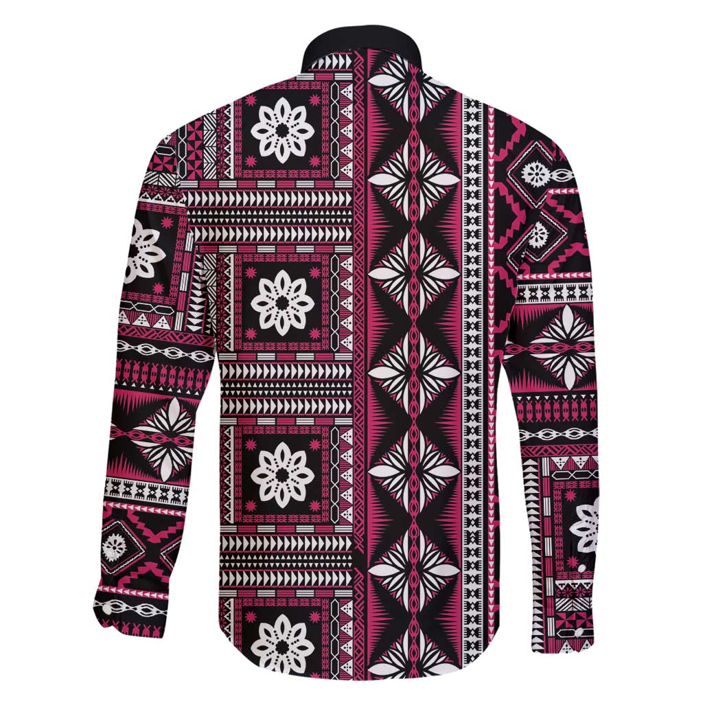 Fiji Masi Tapa Pattern Pink Family Matching Short Sleeve Bodycon Dress and Hawaiian Shirt - Polynesian Pride