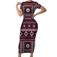 Fiji Masi Tapa Pattern Pink Family Matching Short Sleeve Bodycon Dress and Hawaiian Shirt - Polynesian Pride