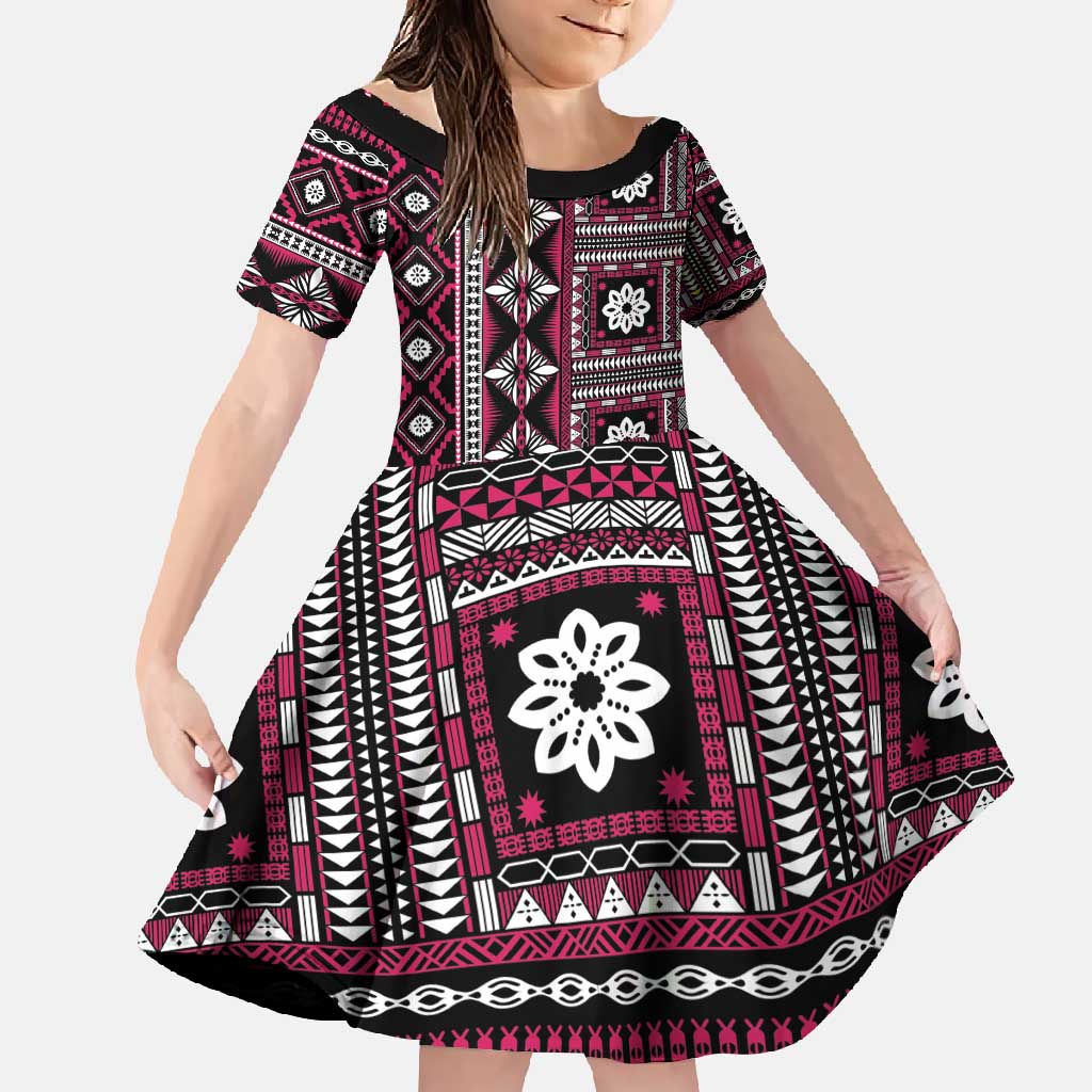 Fiji Masi Tapa Pattern Pink Family Matching Summer Maxi Dress and Hawaiian Shirt - Polynesian Pride