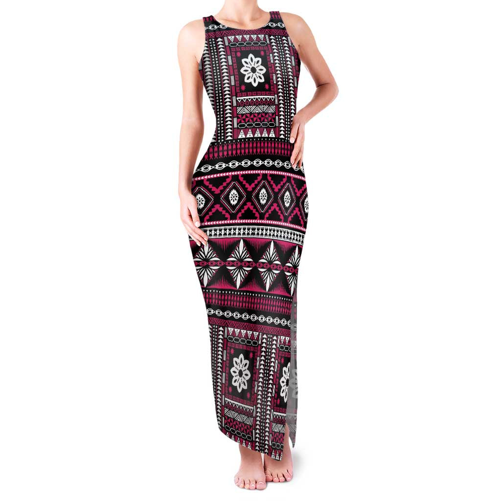 Fiji Masi Tapa Pattern Pink Family Matching Tank Maxi Dress and Hawaiian Shirt - Polynesian Pride