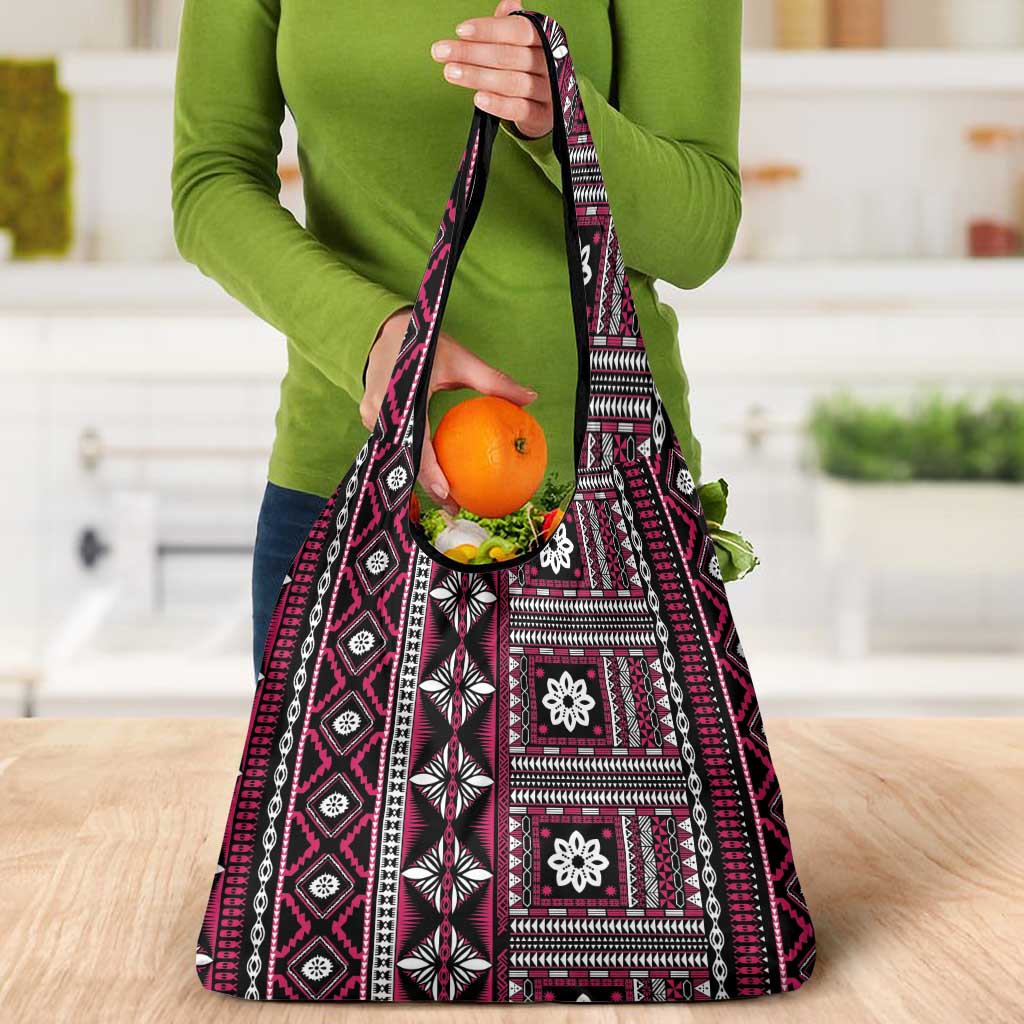Fiji Masi Tapa Pattern Pink Grocery Bag - Polynesian Pride