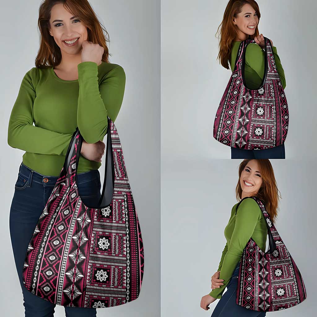 Fiji Masi Tapa Pattern Pink Grocery Bag - Polynesian Pride
