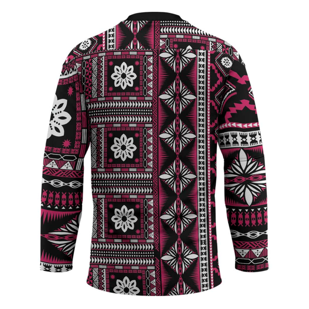 Fiji Masi Tapa Pattern Pink Hockey Jersey - Polynesian Pride