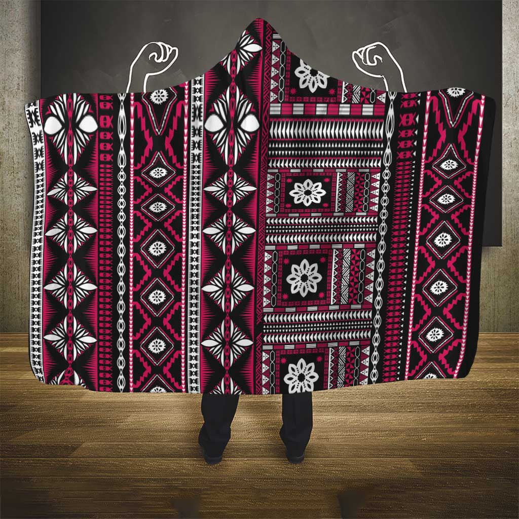 Fiji Masi Tapa Pattern Pink Hooded Blanket - Polynesian Pride