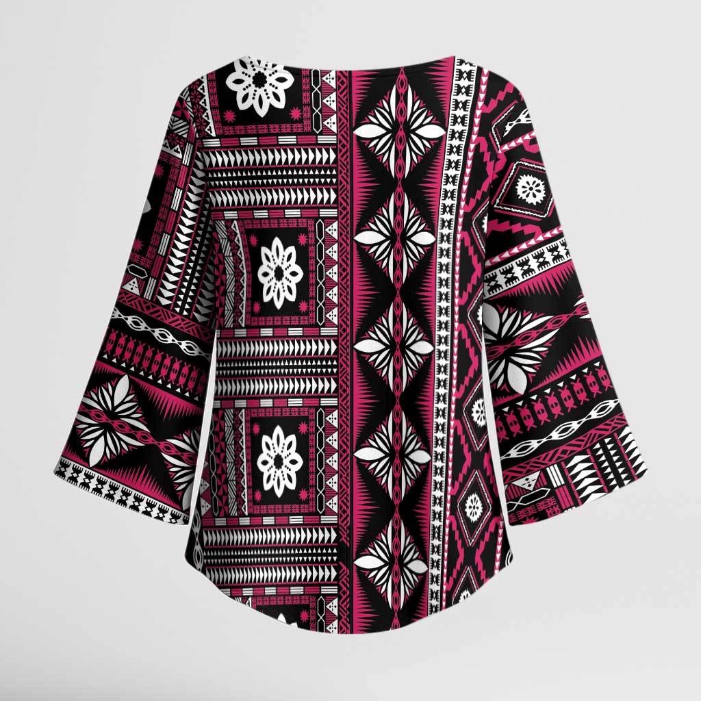 Fiji Masi Tapa Pattern Pink Kimono Sleeve Blouse - Polynesian Pride