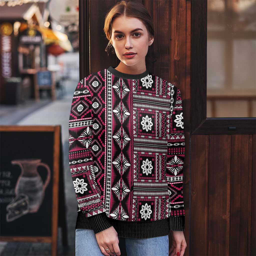 Fiji Masi Tapa Pattern Pink Ugly Christmas Sweater - Polynesian Pride