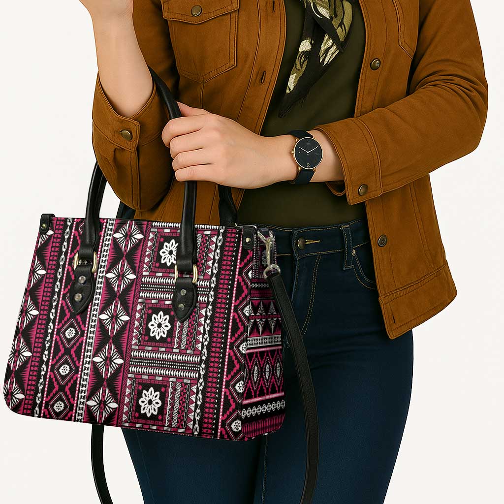 Fiji Masi Tapa Pattern Pink Leather Bag - Polynesian Pride