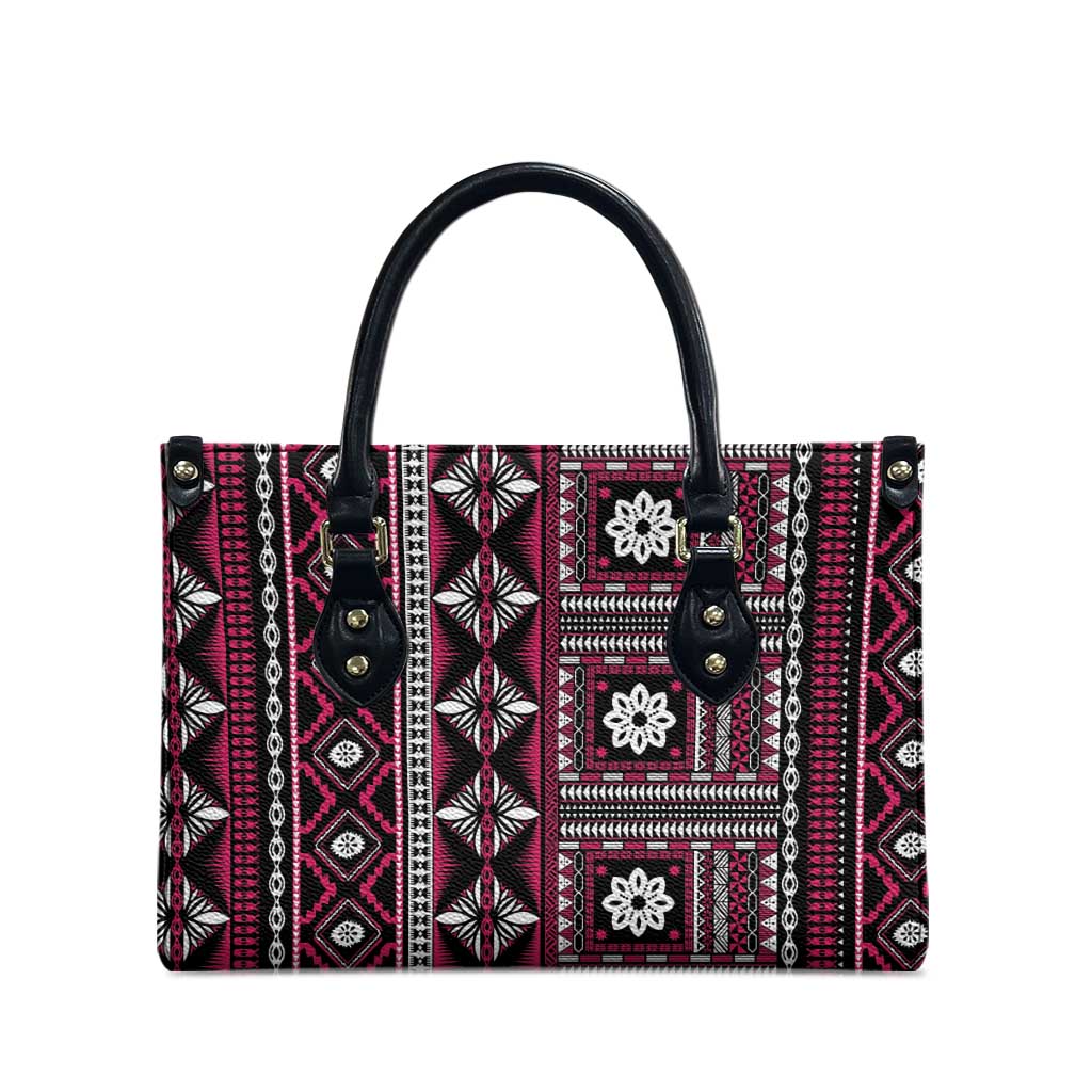 Fiji Masi Tapa Pattern Pink Leather Bag - Polynesian Pride