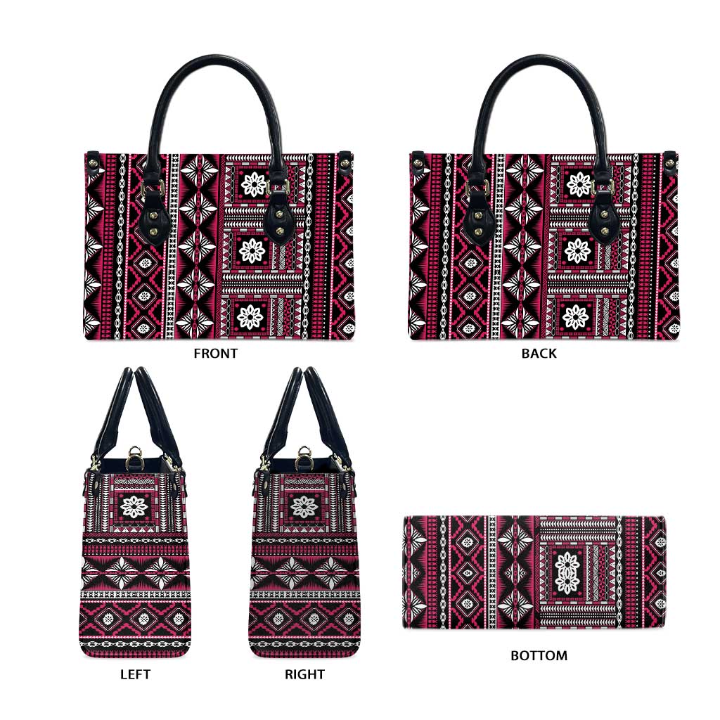 Fiji Masi Tapa Pattern Pink Leather Bag - Polynesian Pride