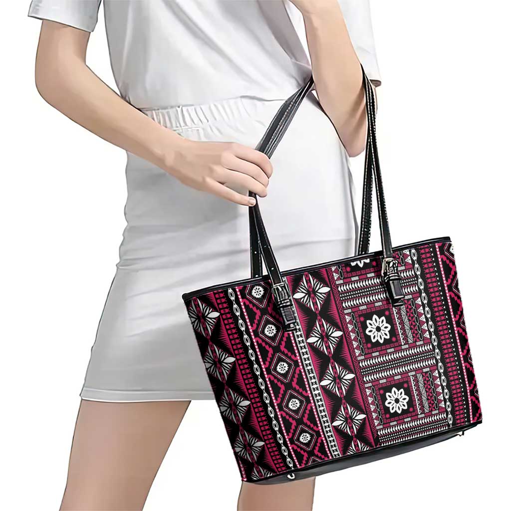 Fiji Masi Tapa Pattern Pink Leather Tote Bag - Polynesian Pride